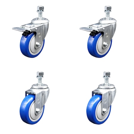Service Caster 4 Inch Blue Polyurethane Wheel Swivel 1/2 Inch Stem Caster Total Lock Brake, 2PK SCC-TSTTL20S414-PPUB-BLUE-121315-2S2
